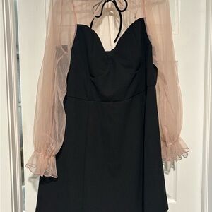 SHEIN Black Dress with Sheer Pink Sleeves